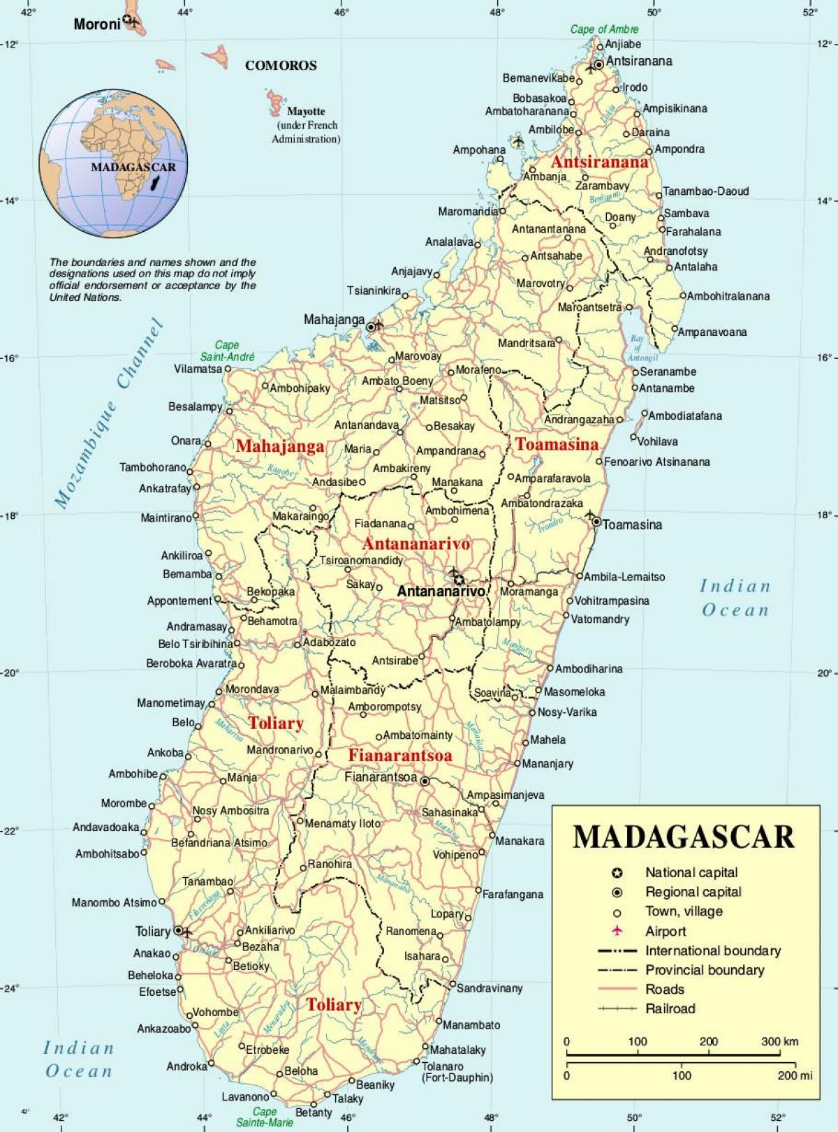 Kartica s gradovima Madagaskara
