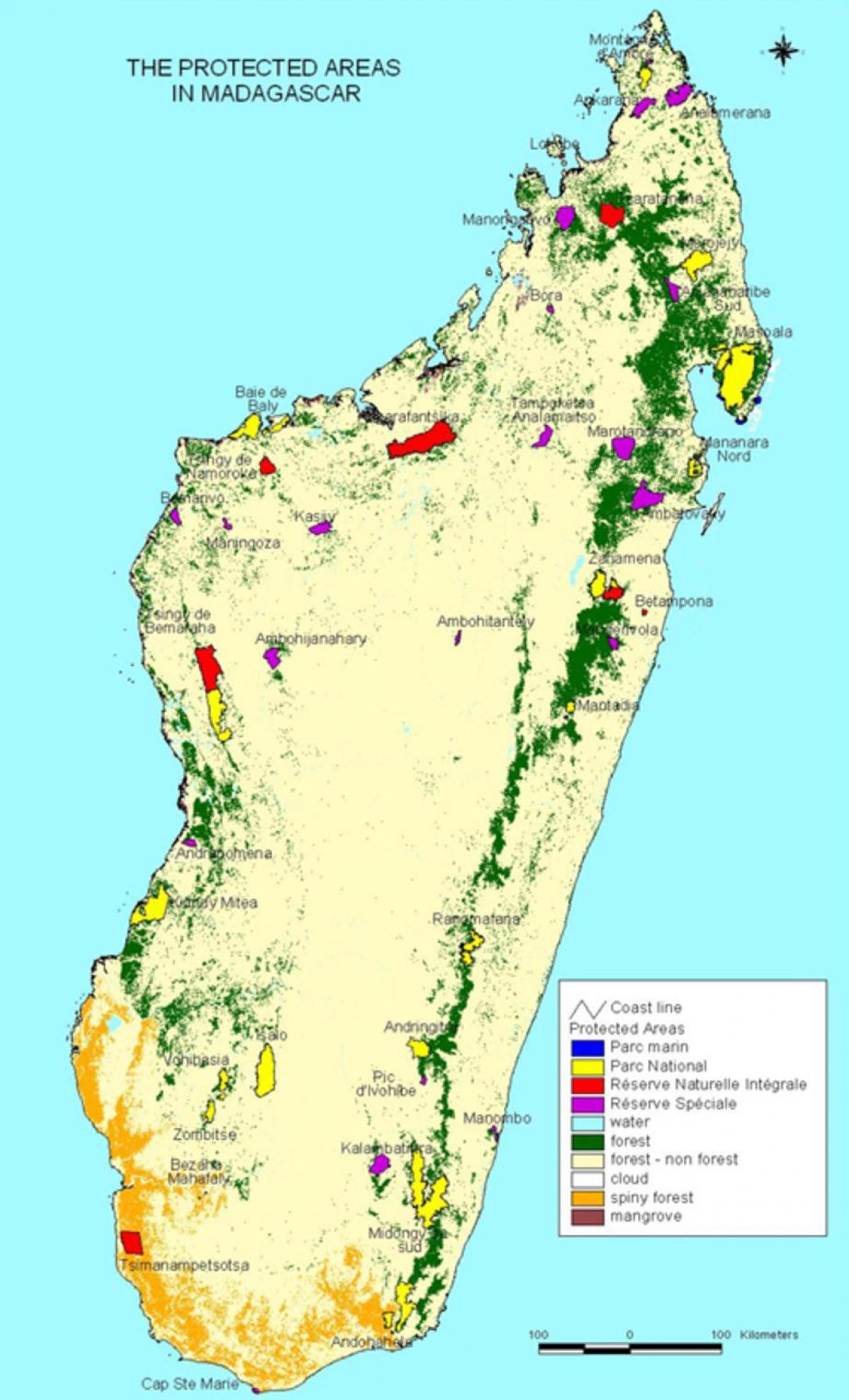 karta nacionalnih parkova na Madagaskaru