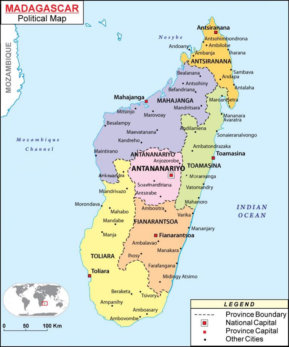 karta politička karta Madagaskar