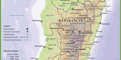 Karta fizička karta Madagaskar
